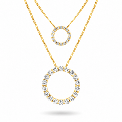 Dual-Circle Diamond Layered Gold Pendant