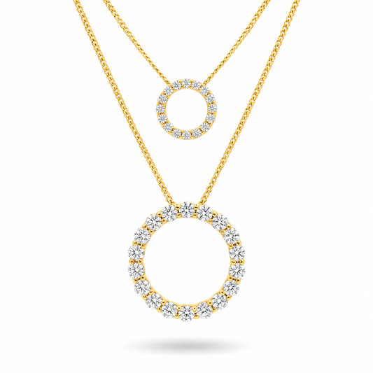 Dual-Circle Diamond Layered Gold Pendant