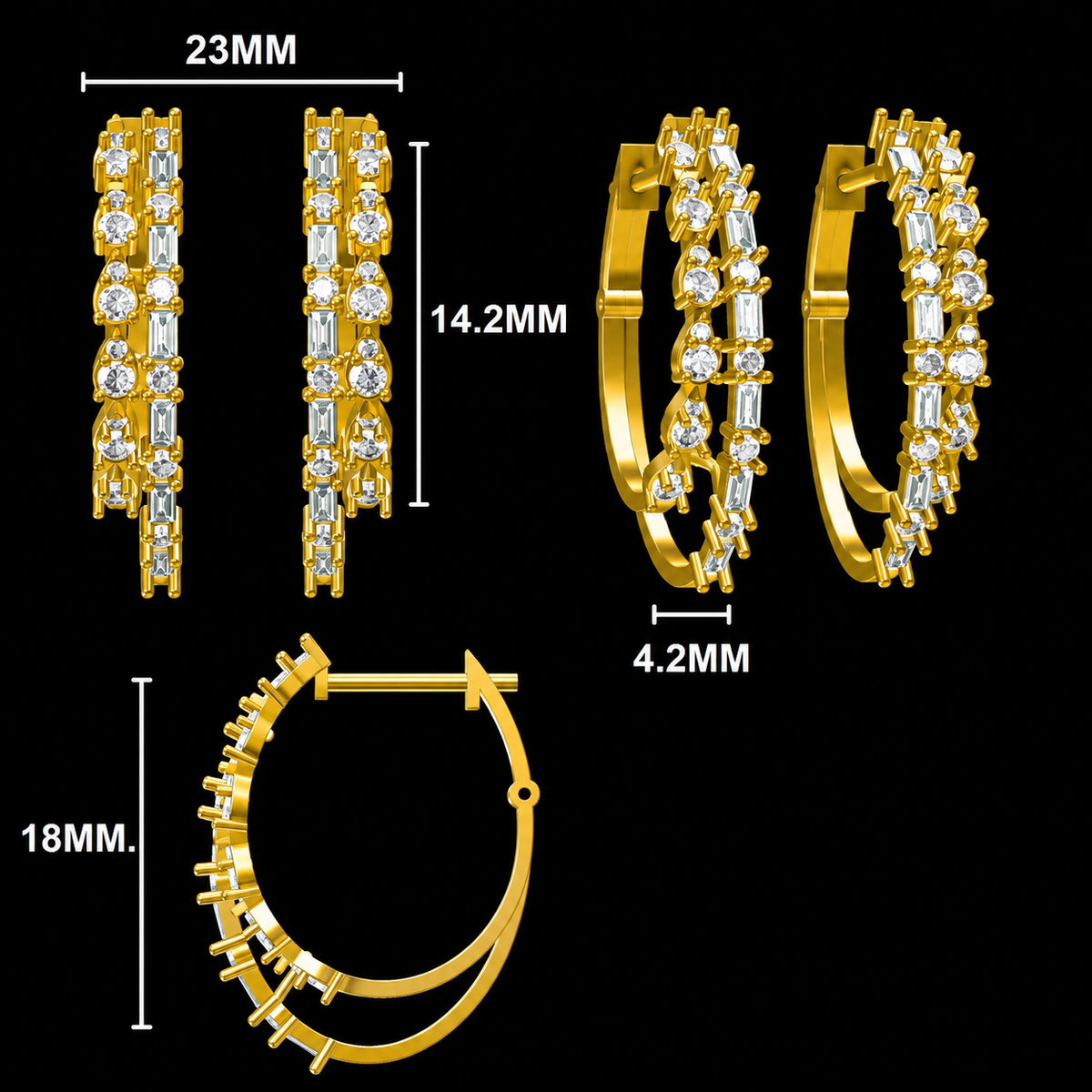 Modern Double-Row Diamond Hoop Earrings