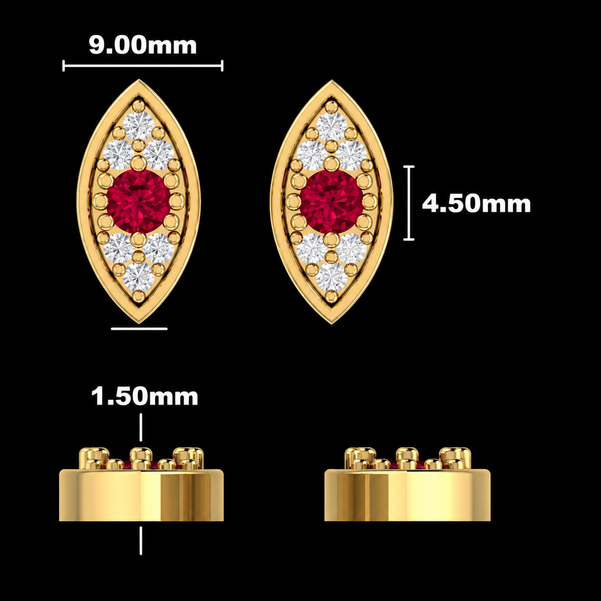 Marquise Ruby and Diamond Studs