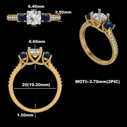Three-Stone Moti and Diamond Engagement Ring