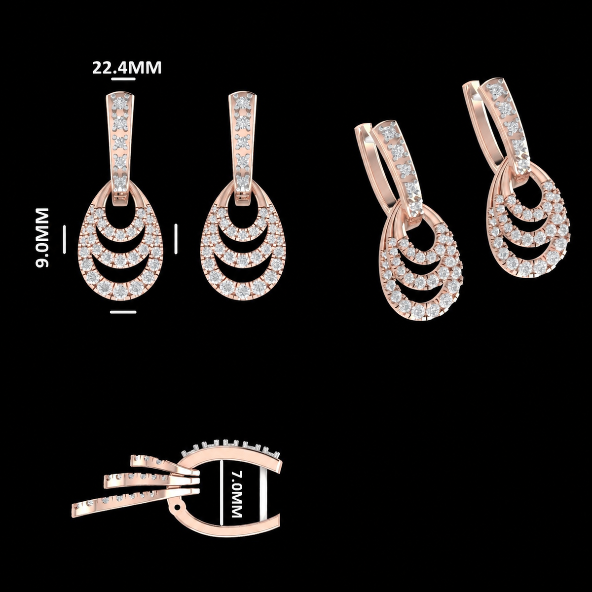 Triple-Drop Diamond Hoop Earrings