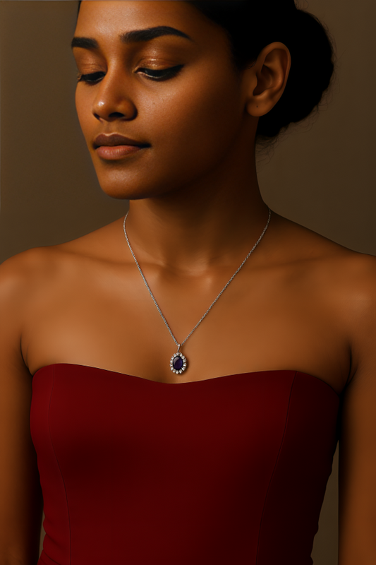 2in1 Blue Oval Halo Pendent cum Ring
