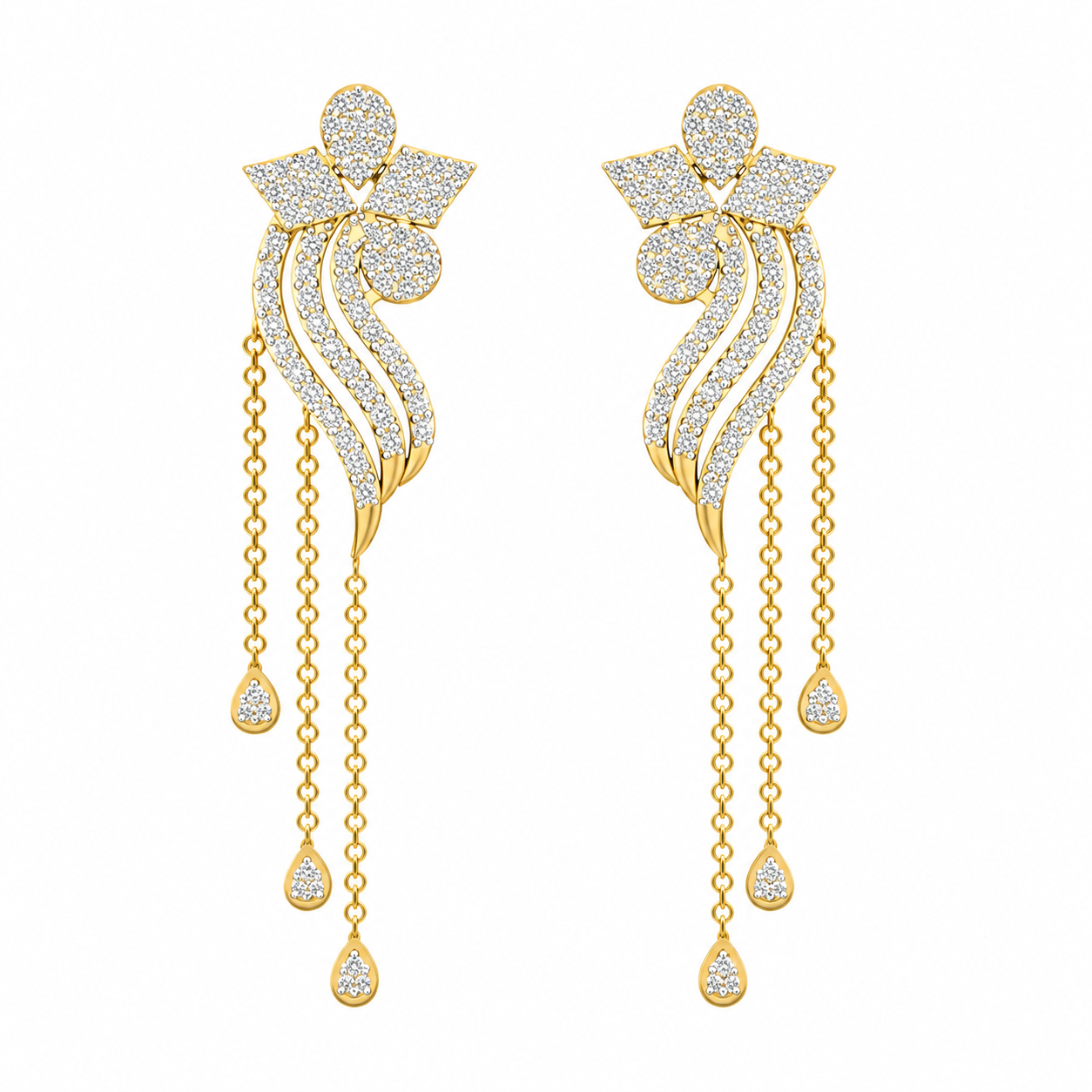 Golden Waves Diamond Drop Jhumka Earrings