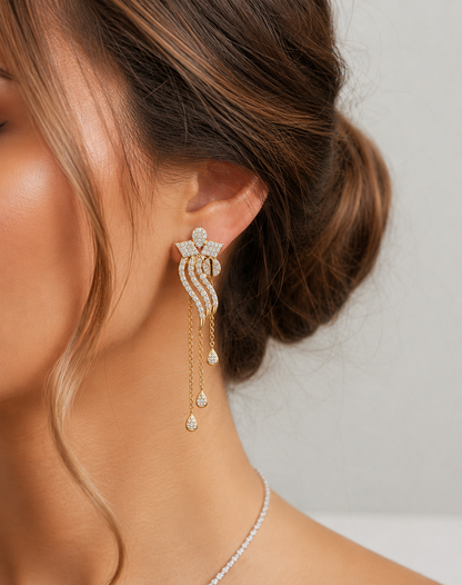 Golden Waves Diamond Drop Jhumka Earrings