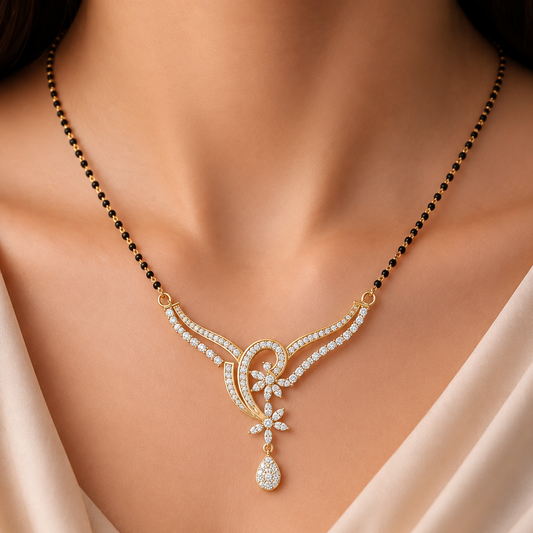 The Floral Swirl Heritage Diamond Mangalsutra Pendant