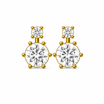 Twin Round Solitaire Diamond Drop Stud Earrings