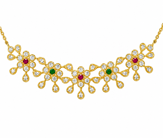 5 flowers bezel mangalsutra pendant side hooks