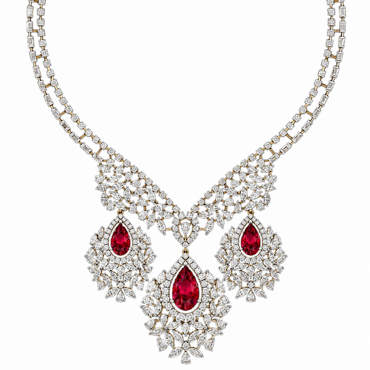 Luxury Bridal Statement Gold Ruby & Diamond Necklace
