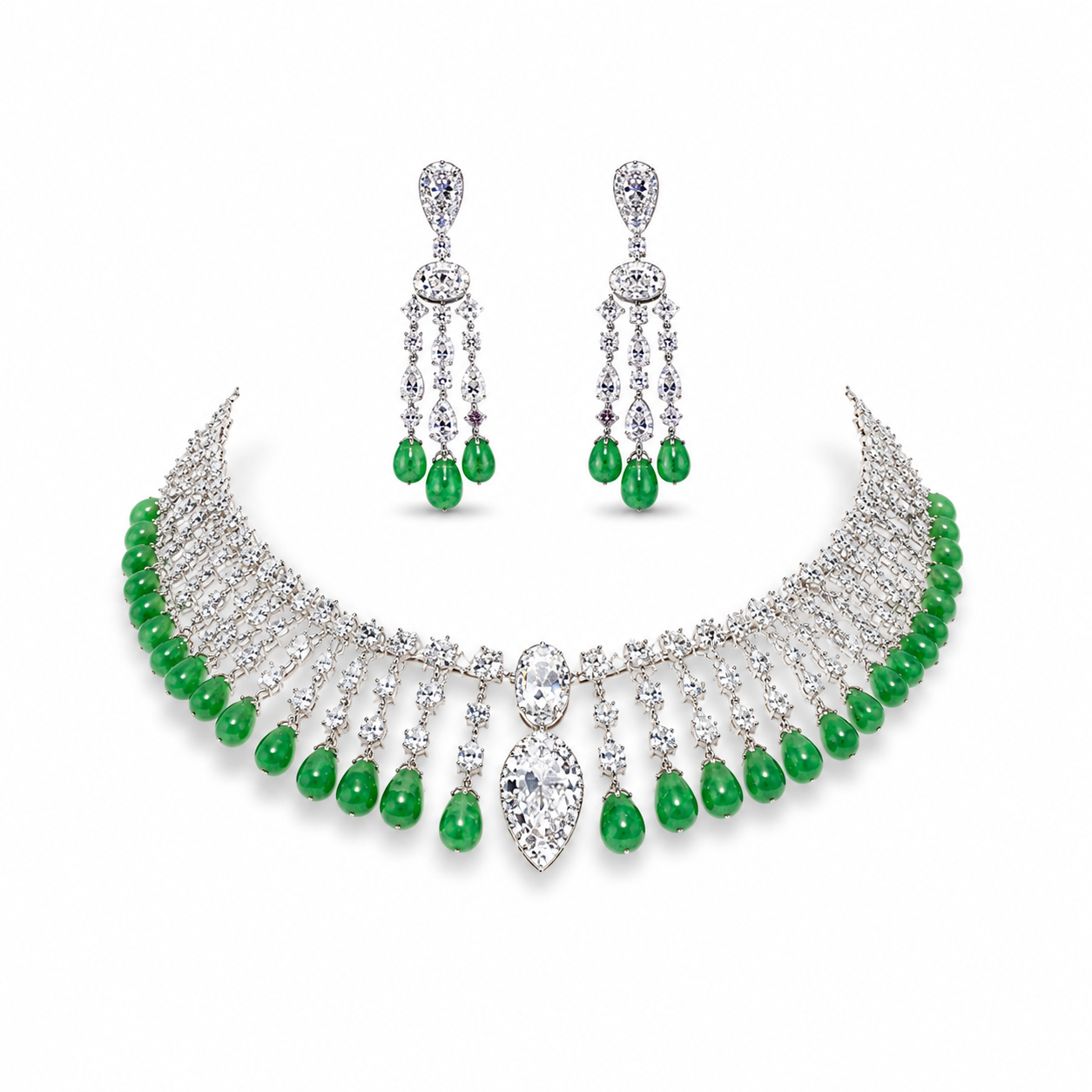 Emerald Cascade Diamond Necklace Set