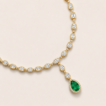 Pear Emerald Diamond Necklace