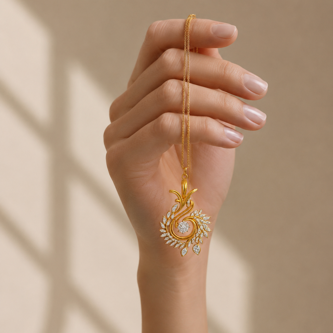 Botanical Swirl Diamond Statement Pendant