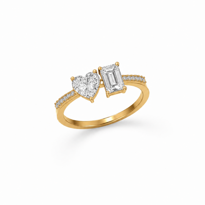 1carat Heart and 90cent Emerald Cut Two Solitaire Diamond Ring