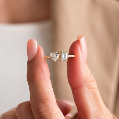 1carat Heart and 90cent Emerald Cut Two Solitaire Diamond Ring