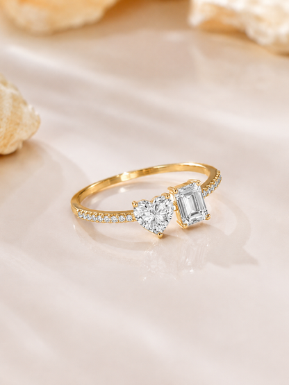 1carat Heart and 90cent Emerald Cut Two Solitaire Diamond Ring