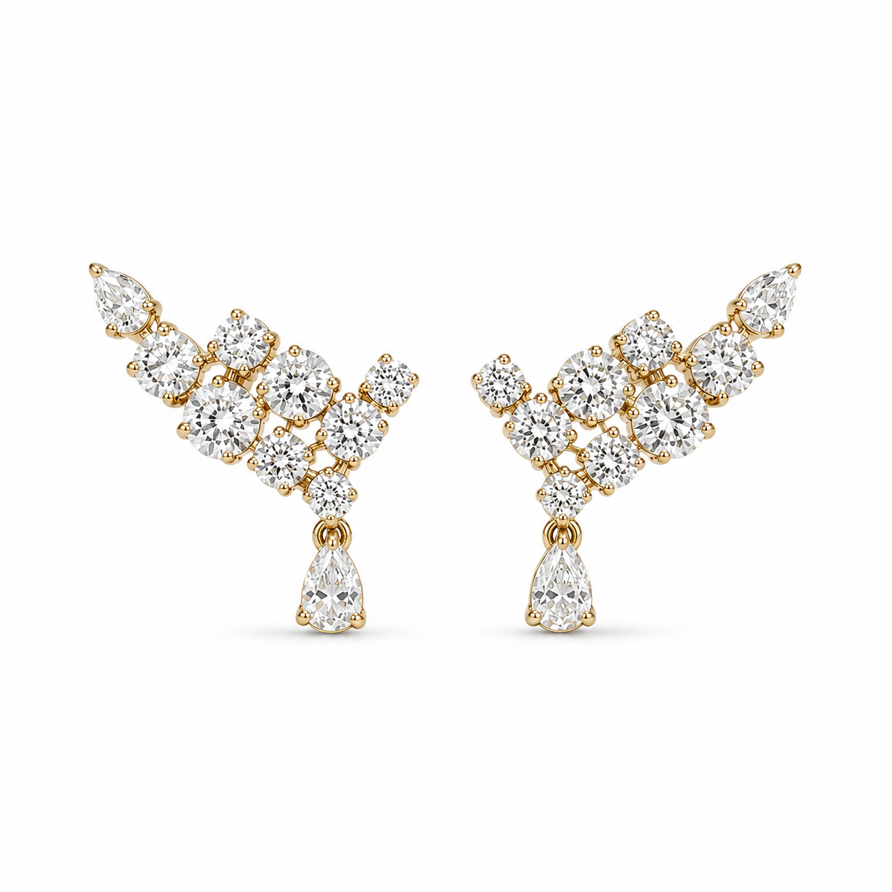 Cascading Pear & Round Diamond Ear Climbers