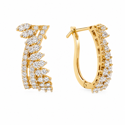 Leaf-Pattern Diamond Hoop Earrings
