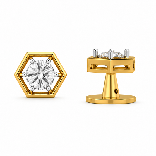 Geometric Hexagon Diamond Stud
