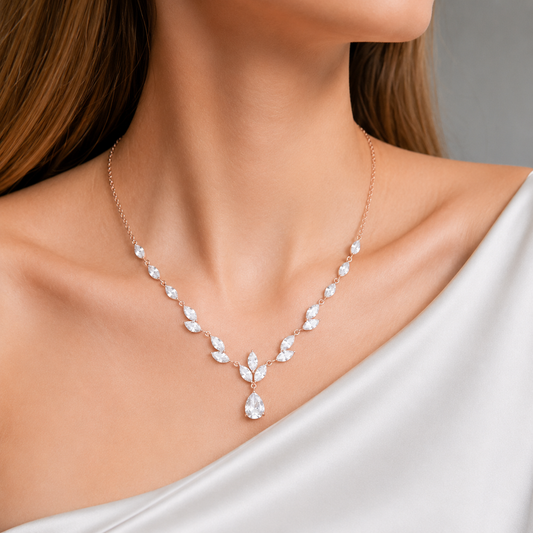 Classic White Gold Diamond Necklace with Teardrop Pendant