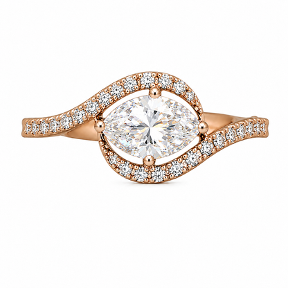White Halo 0.5CT marquise solitaire pave band ring