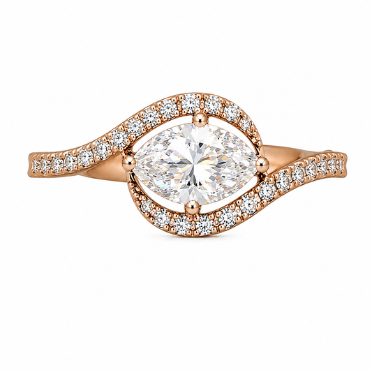 White Halo 0.5CT marquise solitaire pave band ring