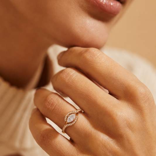 White Halo 0.5CT marquise solitaire pave band ring