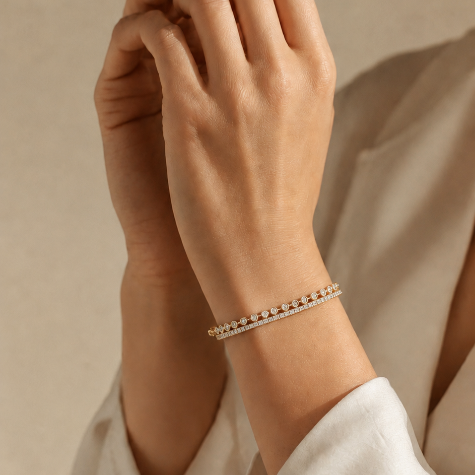 Round and Princess Cut Diamond Tennis Bracelet