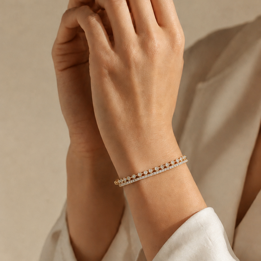 Round and Princess Cut Diamond Tennis Bracelet