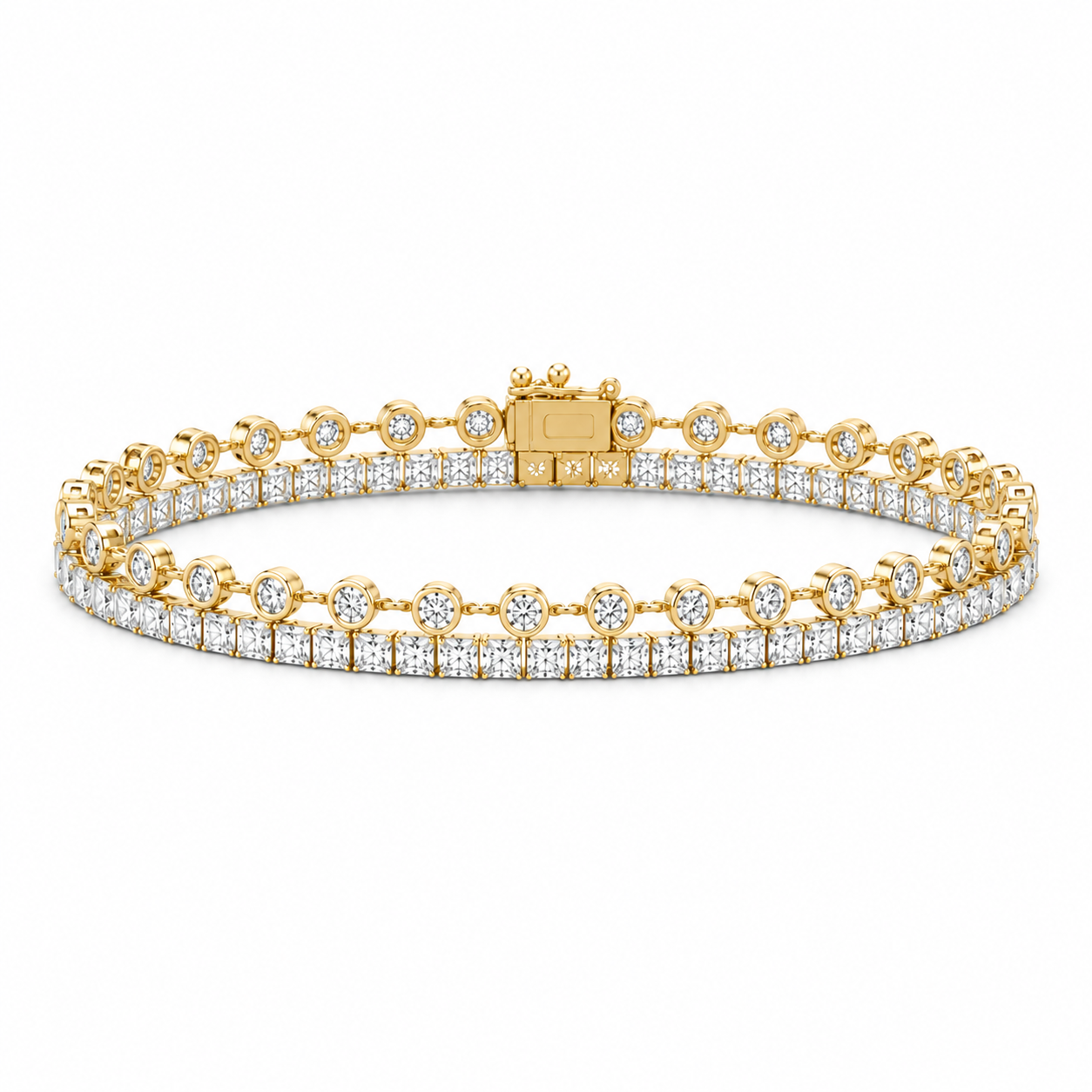 Round and Princess Cut Diamond Tennis Bracelet