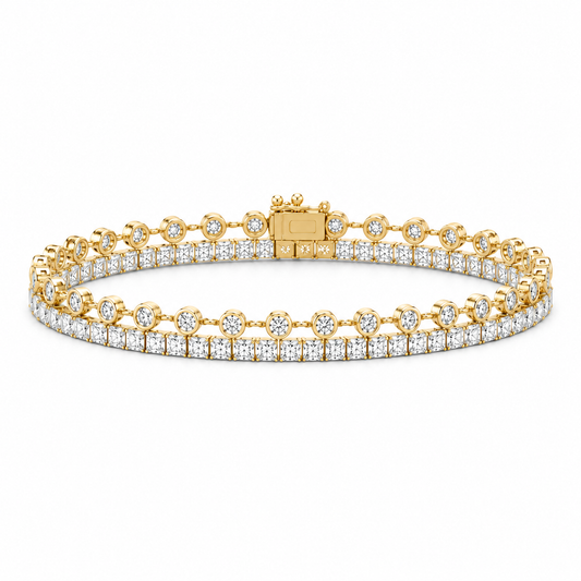 Round and Princess Cut Diamond Tennis Bracelet