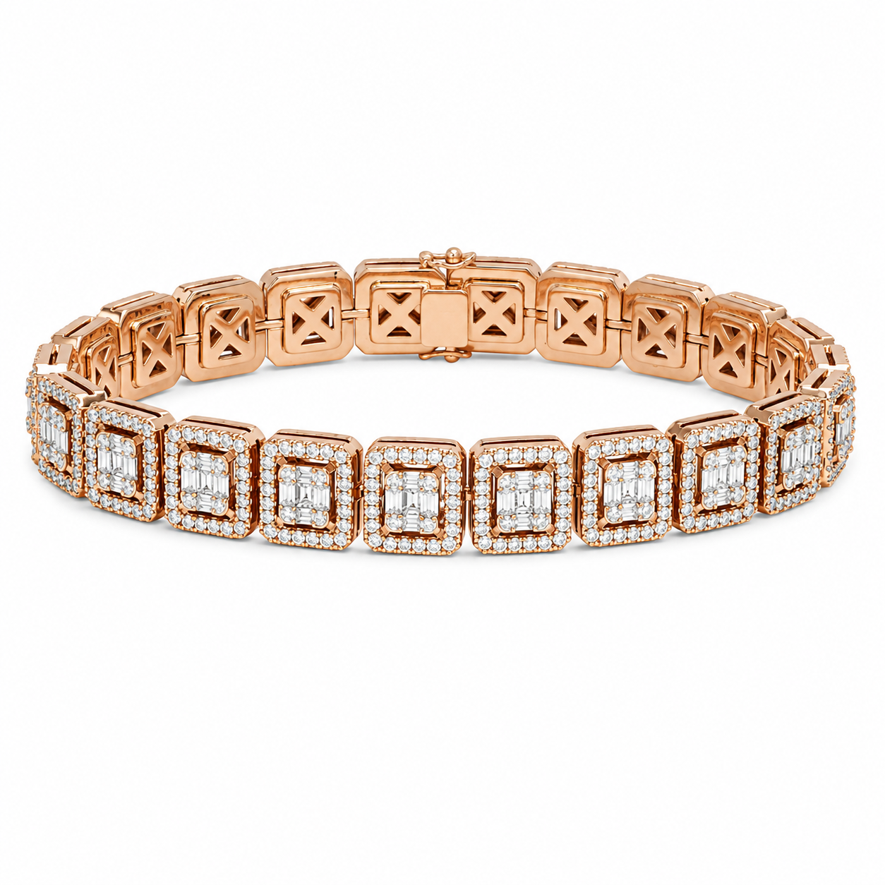 Square Halo Link Diamond Tennis Bracelet
