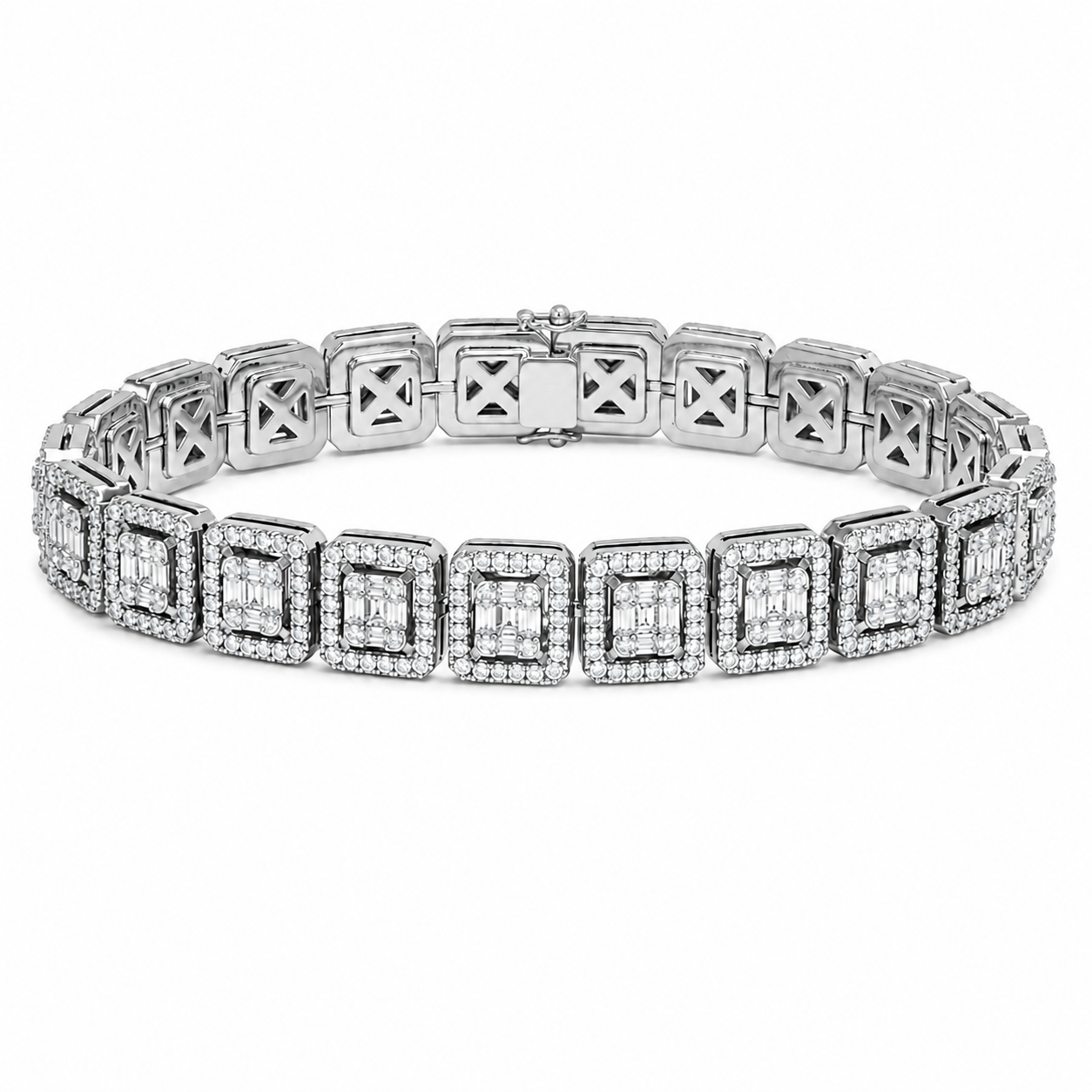 Square Halo Link Diamond Tennis Bracelet