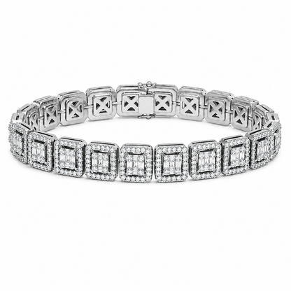 Square Halo Link Diamond Tennis Bracelet