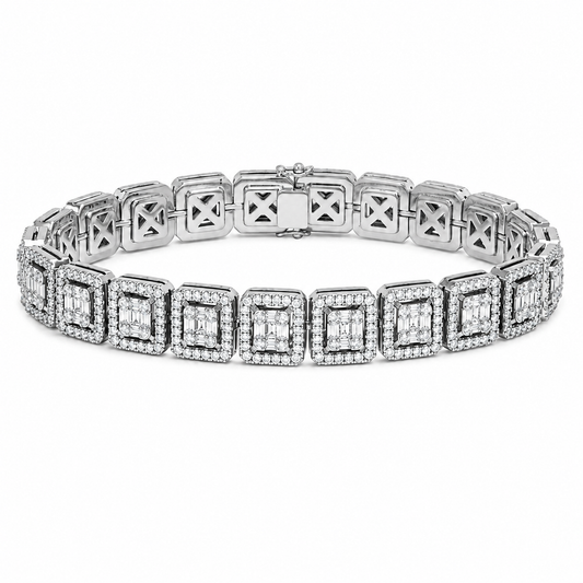 Square Halo Link Diamond Tennis Bracelet