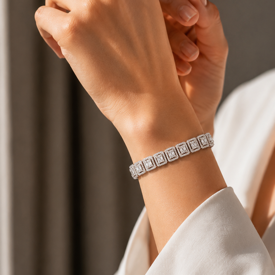 Square Halo Link Diamond Tennis Bracelet