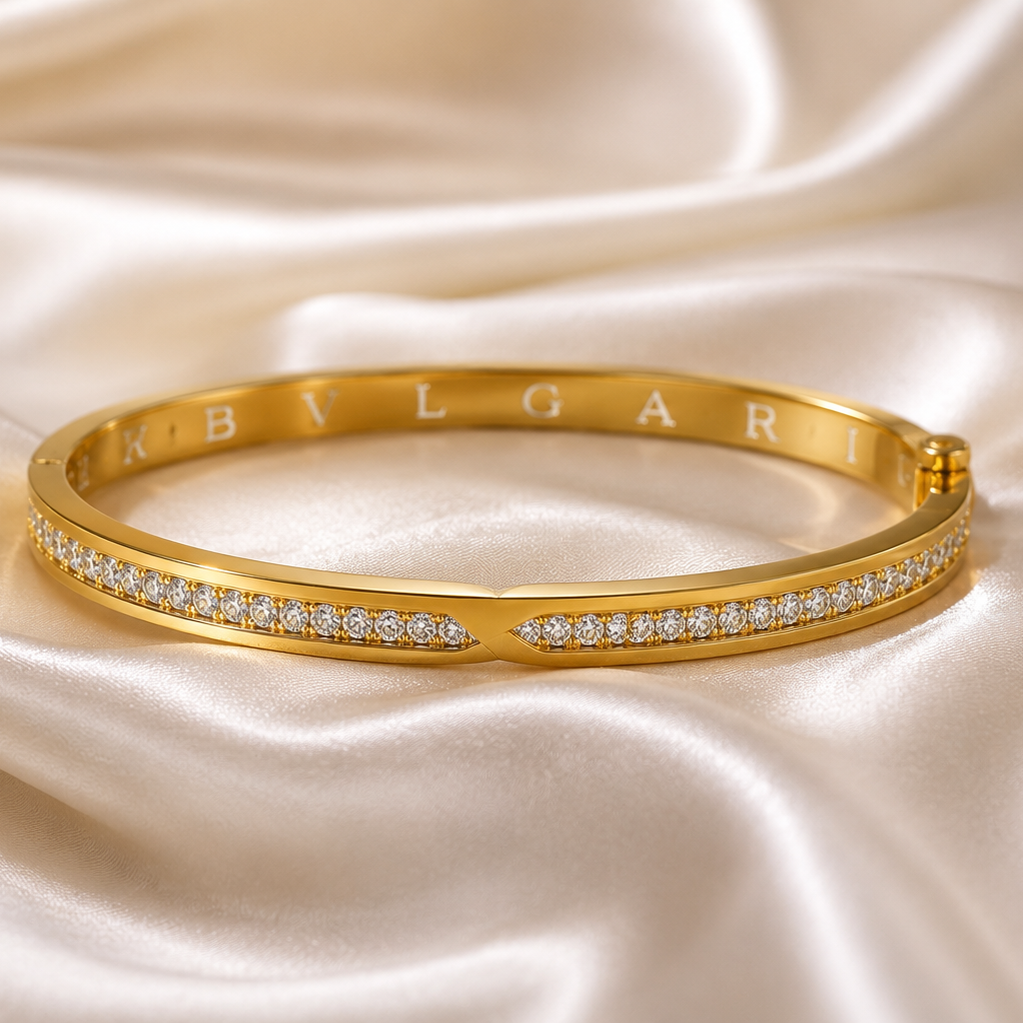 Bvlgari Inspired Diamond Signature Bangle Bracelet