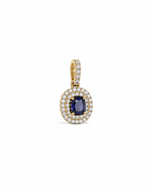 Blue saphhire cushion Halo pendant