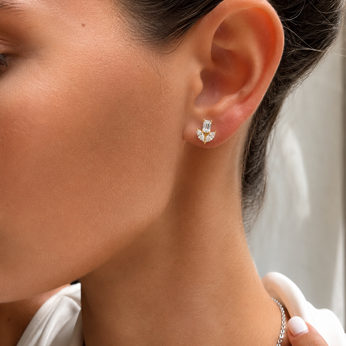 3 Diamond Lily Stud Earrings