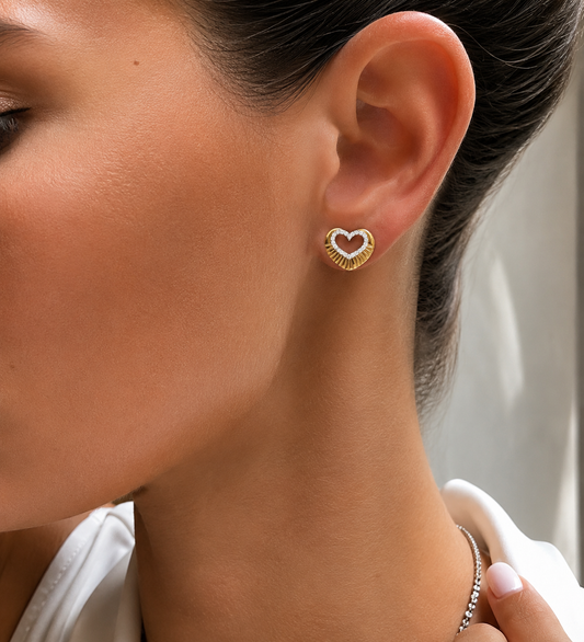 Sunray Diamond Heart Stud Earrings