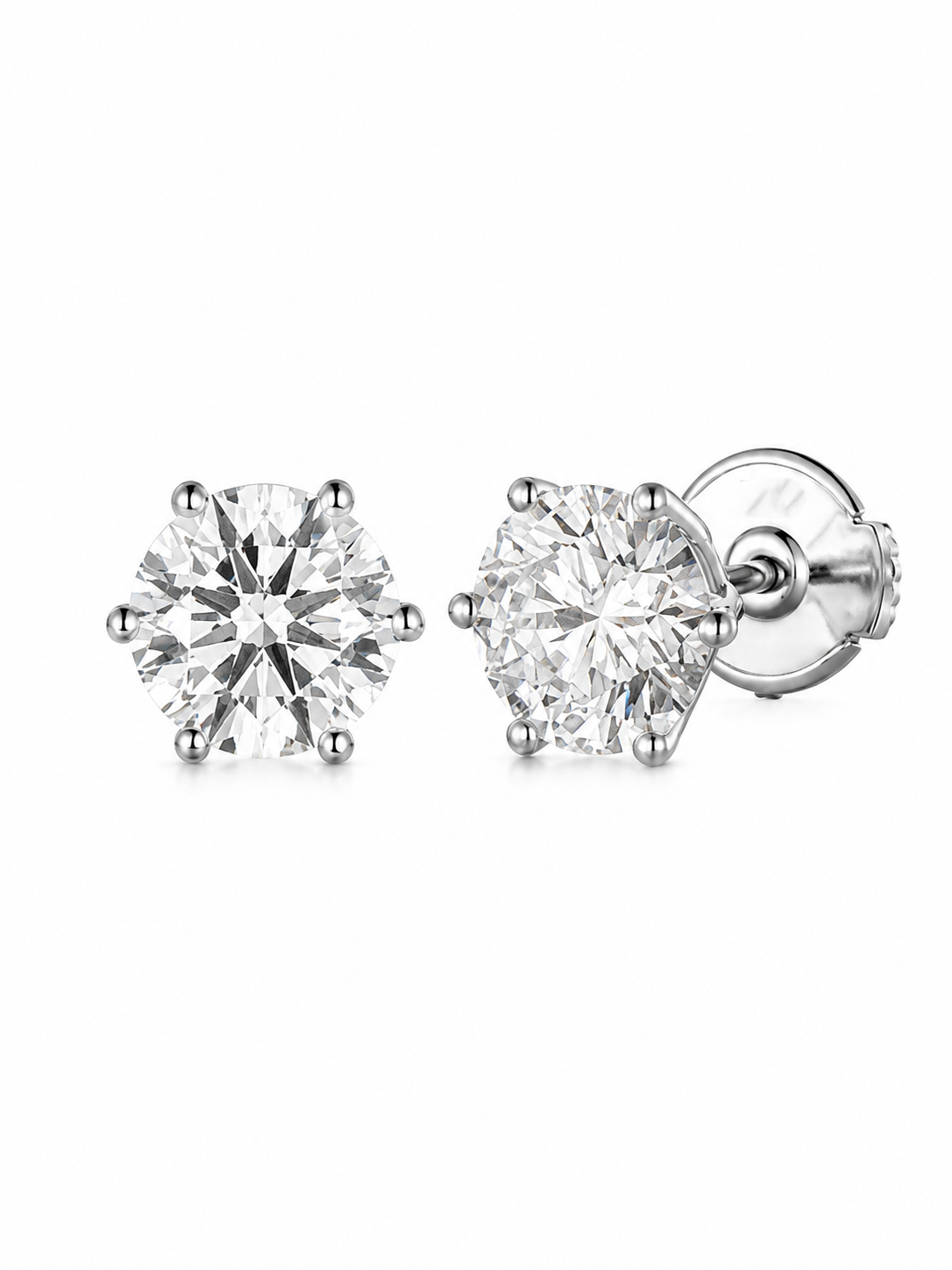 6 Prong Round Solitaire Stud Earrings