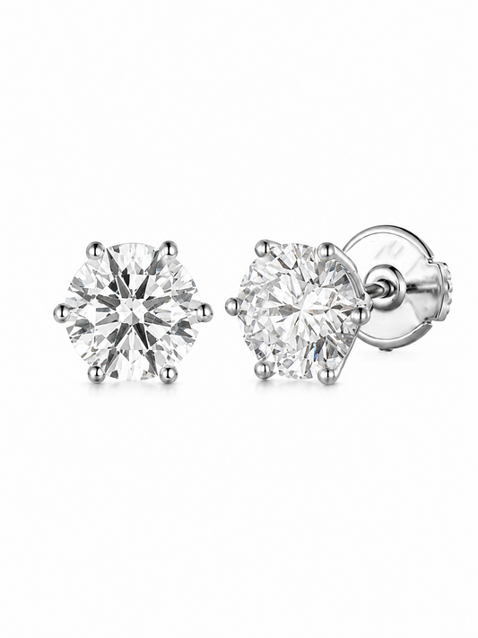 6 Prong Round Solitaire Stud Earrings