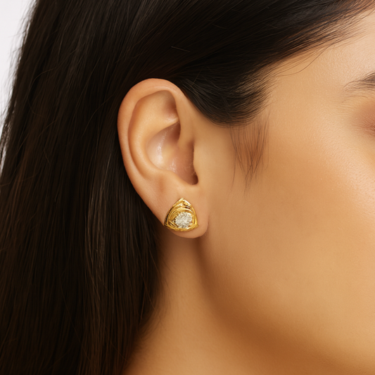 Trillion Style Round Diamond Stud Earrings