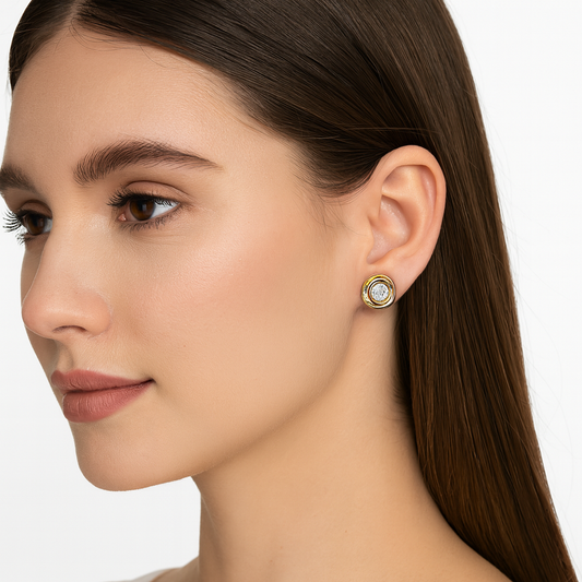 Two Tone Round Diamond Stud Earrings