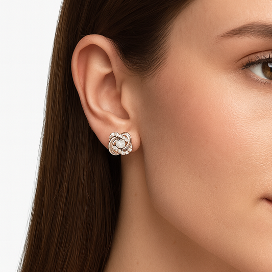 Knot Design Diamond Stud Earrings with Pave Accents