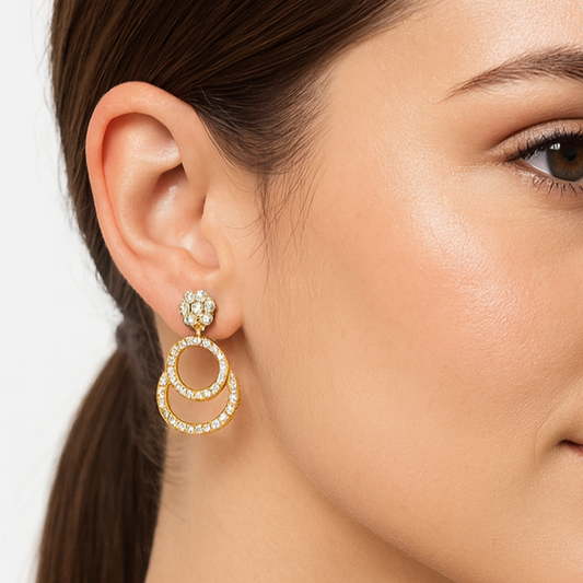 Double Circle Halo Diamond Drop Earrings