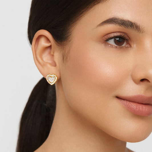 Heart Diamond Halo Stud Earrings
