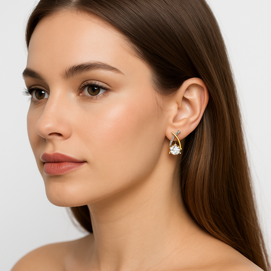 Elegant 2 Tone Gold Diamond Earrings