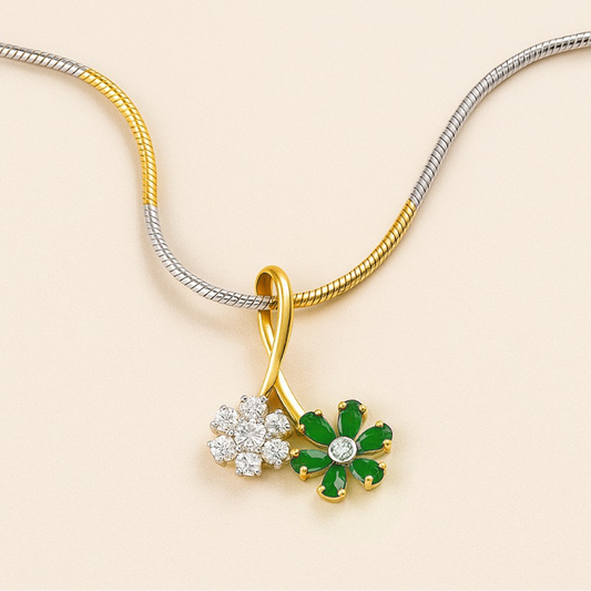Gold Diamond Emerald Green Floral Pendant