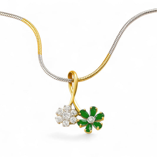 Gold Diamond Emerald Green Floral Pendant