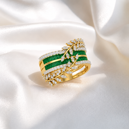 Leaf-Entwined Diamond Heirloom Designer ring